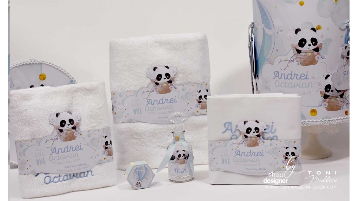 Trusou de botez cu ursuletul Panda ursul polar si baloane de aer cald Panda 5